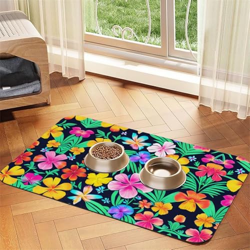 Saugfähige Futtermatte für Haustiere, 30 x 45 cm, buntes Blumendruck, schnell trocknendes Futterunterlage/Leder-Tischset, für Hunde und Katzen, Futternapf Saugfähige Futtermatte für Haustiere, 30 x 45 cm, buntes Blumendruck, schnell trocknendes Futterunterlage/Leder-Tischset, für Hunde und Katzen, Futternapf von LiuMng