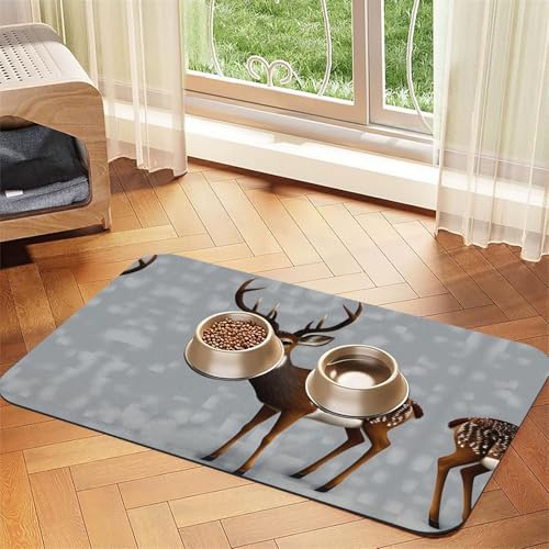 Saugfähige Futtermatte für Haustiere, 30 x 45 cm, graues Pflaumen-Hirsch-Motiv, schnell trocknendes Futter-Pad/Leder-Tischset, für Hunde und Katzen, Futternapf von LiuMng
