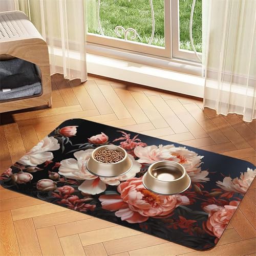 Saugfähige Futtermatte für Haustiere, 30 x 45 cm, hellweiße Pfingstrosen, schnell trocknendes Futterpad/Leder-Tischset, für Hunde und Katzen, Futternapf Saugfähige Futtermatte für Haustiere, 30 x 45 cm, hellweiße Pfingstrosen, schnell trocknendes Futterpad/Leder-Tischset, für Hunde und Katzen, Futternapf von LiuMng