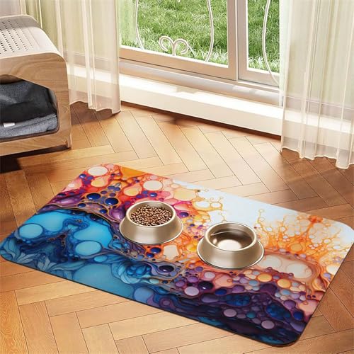 Saugfähige Futtermatte für Haustiere, 30 x 45 cm, mehrfarbiger Marmorierdruck, schnell trocknendes Futterunterlage/Leder-Tischset, für Hunde und Katzen, Futternapf von LiuMng