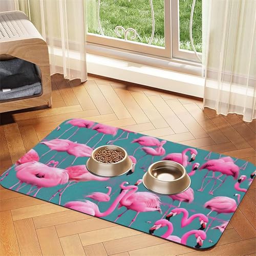 Saugfähige Futtermatte für Haustiere, 30 x 45 cm, mit Flamingo-Druck, schnell trocknendes Futter-Pad/Leder-Tischset, für Hunde, Katzen, Futternapf, Wasser von LiuMng