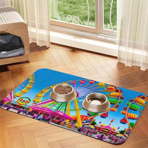 Saugfähige Futtermatte für Haustiere, 30 x 45 cm, mit Park-Druck, schnell trocknendes Futter-Pad/Leder-Tischset, für Hunde und Katzen, Futternapf von LiuMng