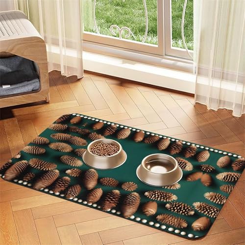 Saugfähige Futtermatte für Haustiere, 30 x 45 cm, mit Tannenzapfen-Bordüre, schnell trocknendes Futter-Pad/Leder-Tischset, für Hunde und Katzen, Futternapf, Wasser Saugfähige Futtermatte für Haustiere, 30 x 45 cm, mit Tannenzapfen-Bordüre, schnell trocknendes Futter-Pad/Leder-Tischset, für Hunde und Katzen, Futternapf, Wasser von LiuMng