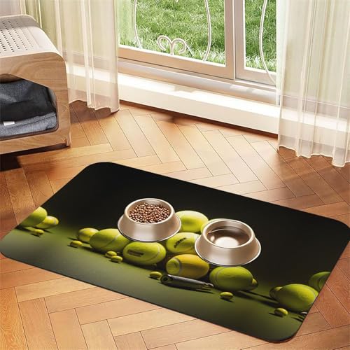 Saugfähige Futtermatte für Haustiere, 30 x 45 cm, mit Tennisdiagramm, schnell trocknendes Futterunterlage/Leder-Tischset, für Hunde und Katzen, Futternapf, Wasser von LiuMng