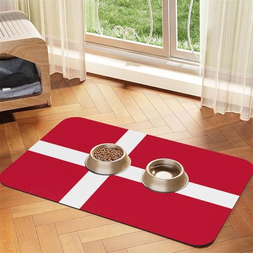 Saugfähige Futtermatte für Haustiere, 30 x 45 cm, mit dänischer Flagge, schnell trocknendes Futterunterlage/Leder-Tischset, für Hunde und Katzen, Futternapf von LiuMng