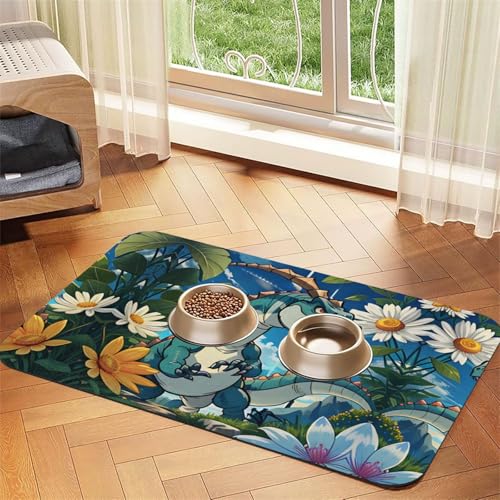 Saugfähige Futtermatte für Haustiere, 30 x 45 cm, niedlicher Dinosaurier-Druck, schnell trocknendes Futter-Pad/Leder-Tischset, für Hunde und Katzen, Futternapf von LiuMng