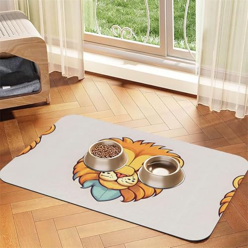 Saugfähige Futtermatte für Haustiere, 30 x 45 cm, niedlicher kleiner Löwen-Druck, schnell trocknendes Futter-Pad/Leder-Tischset, für Hunde und Katzen, Futternapf von LiuMng