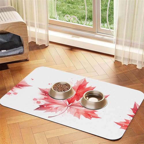 Saugfähige Futtermatte für Haustiere, 30 x 45 cm, rotes Ahornblatt-Druck, schnell trocknendes Futterpad/Leder-Tischset, für Hunde und Katzen, Futternapf von LiuMng