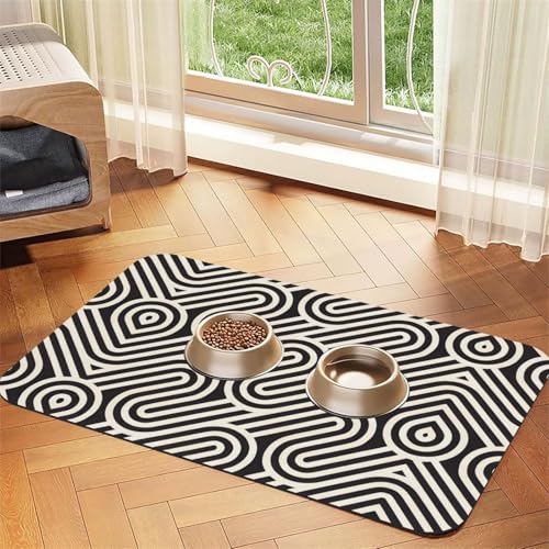 Saugfähige Futtermatte für Haustiere, 30 x 45 cm, schwarz, geschwungene Textur, schnell trocknendes Futterunterlage/Leder-Tischset, für Hunde und Katzen, Futternapf, Wasser von LiuMng