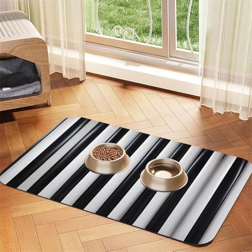Saugfähige Futtermatte für Haustiere, 30 x 45 cm, schwarz-weiß gestreift, schnell trocknendes Futterunterlage/Leder-Tischset, für Hunde und Katzen, Futternapf, Wasser von LiuMng