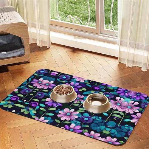 Saugfähige Futtermatte für Haustiere, 30 x 45 cm, violetter Kamelien-Druck, schnell trocknendes Futterpad/Leder-Tischset, für Hunde und Katzen, Futternapf von LiuMng