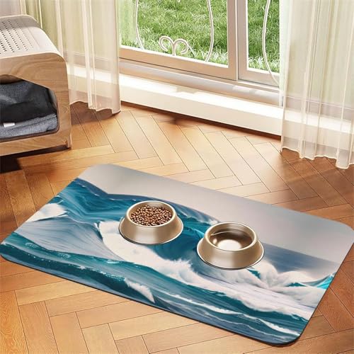Saugfähige Futtermatte für Haustiere, 40 x 60 cm, Cartoon-Design, blaues Meereswellen-Motiv, schnell trocknendes Futter-Pad/Leder-Tischset, für Hunde und Katzen, Futternapf Saugfähige Futtermatte für Haustiere, 40 x 60 cm, Cartoon-Design, blaues Meereswellen-Motiv, schnell trocknendes Futter-Pad/Leder-Tischset, für Hunde und Katzen, Futternapf von LiuMng