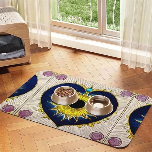 Saugfähige Futtermatte für Haustiere, 40 x 60 cm, Cartoon-Herz, Sonnenaufdruck, schnell trocknendes Futterunterlage/Leder-Tischset, für Hunde und Katzen, Futternapf, Wasser Saugfähige Futtermatte für Haustiere, 40 x 60 cm, Cartoon-Herz, Sonnenaufdruck, schnell trocknendes Futterunterlage/Leder-Tischset, für Hunde und Katzen, Futternapf, Wasser von LiuMng