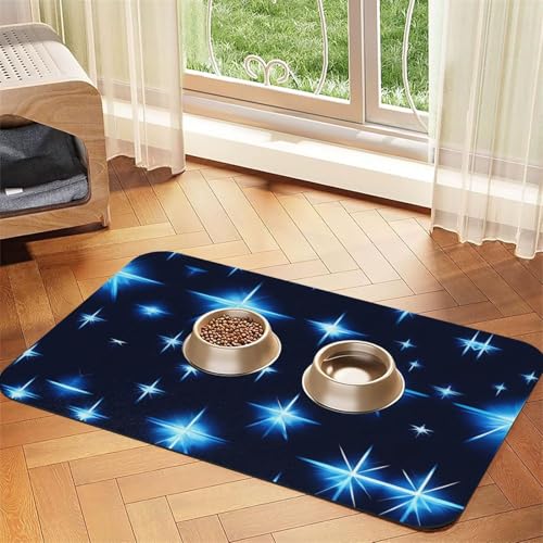 Saugfähige Futtermatte für Haustiere, 40 x 60 cm, Cartoon-Motiv, blaues Sternmuster, schnell trocknendes Futterunterlage/Leder-Tischset, für Hunde, Katzen, Futternapf, Wasser von LiuMng