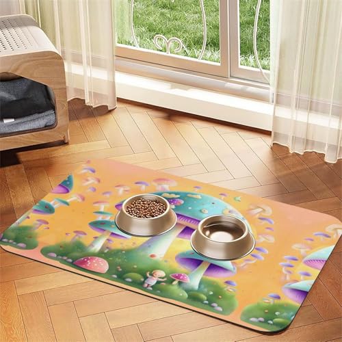 Saugfähige Futtermatte für Haustiere, 40 x 60 cm, Fantasy-Pilz-Druck, schnell trocknendes Futter-Pad/Leder-Tischset, für Hunde und Katzen, Futternapf, Wasser Saugfähige Futtermatte für Haustiere, 40 x 60 cm, Fantasy-Pilz-Druck, schnell trocknendes Futter-Pad/Leder-Tischset, für Hunde und Katzen, Futternapf, Wasser von LiuMng