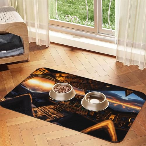 Saugfähige Futtermatte für Haustiere, 40 x 60 cm, Flugzeug-Cockpit, schnell trocknendes Futter-Pad/Leder-Tischset, für Hunde und Katzen, Futternapf von LiuMng