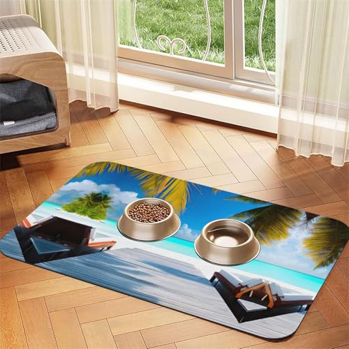 Saugfähige Futtermatte für Haustiere, 40 x 60 cm, Malediven-Urlaub, schnell trocknendes Futter-Pad/Leder-Tischset, für Hunde, Katzen, Futternapf, Wasser von LiuMng