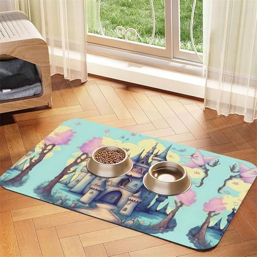 Saugfähige Futtermatte für Haustiere, 40 x 60 cm, Motiv: Märchenschloss, schnell trocknendes Futterpad/Leder-Tischset, für Hunde und Katzen, Futternapf Saugfähige Futtermatte für Haustiere, 40 x 60 cm, Motiv: Märchenschloss, schnell trocknendes Futterpad/Leder-Tischset, für Hunde und Katzen, Futternapf von LiuMng