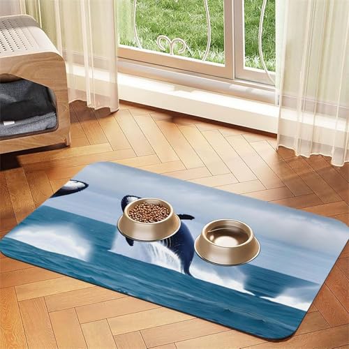 Saugfähige Futtermatte für Haustiere, 40 x 60 cm, Motiv: Wale auf See, schnell trocknendes Futterpad/Leder-Tischset, für Hunde und Katzen, Futternapf von LiuMng