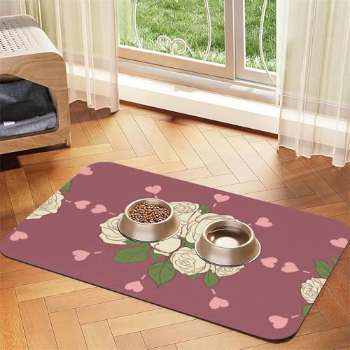 Saugfähige Futtermatte für Haustiere, 40 x 60 cm, Motiv: weiße Rose der Liebe, schnell trocknendes Futterpad/Leder-Tischset, für Hunde und Katzen, Futternapf von LiuMng