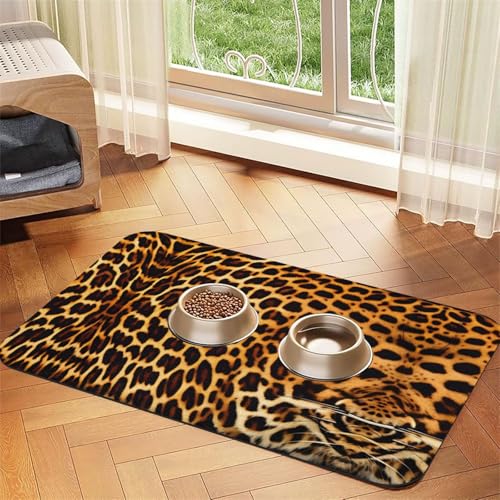 Saugfähige Futtermatte für Haustiere, 40 x 60 cm, Streifen auf Leopardenmuster, schnell trocknendes Futterunterlage/Leder-Tischset, für Hunde und Katzen, Futternapf von LiuMng