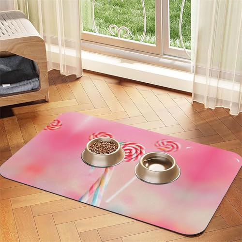 Saugfähige Futtermatte für Haustiere, 40 x 60 cm, bunt, Lutscher-Druck, schnell trocknendes Futter-Pad/Leder-Tischset, für Hunde und Katzen, Futternapf Saugfähige Futtermatte für Haustiere, 40 x 60 cm, bunt, Lutscher-Druck, schnell trocknendes Futter-Pad/Leder-Tischset, für Hunde und Katzen, Futternapf von LiuMng