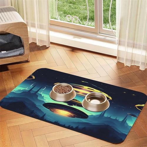 Saugfähige Futtermatte für Haustiere, 40 x 60 cm, mit Raumfahrt-Motiv, schnell trocknendes Futterunterlage/Leder-Tischset, für Hunde und Katzen, Futternapf, Wasser von LiuMng