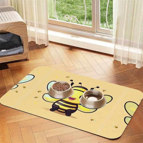 Saugfähige Futtermatte für Haustiere, 40 x 60 cm, mit gelbem Bienendruck, schnell trocknendes Futterpad/Leder-Tischset, für Hunde und Katzen, Futternapf Saugfähige Futtermatte für Haustiere, 40 x 60 cm, mit gelbem Bienendruck, schnell trocknendes Futterpad/Leder-Tischset, für Hunde und Katzen, Futternapf von LiuMng