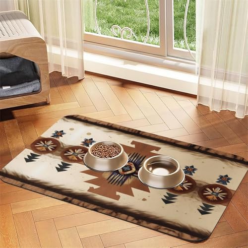 Saugfähige Futtermatte für Haustiere, 40 x 60 cm, mit indianischem Muster, schnell trocknendes Futter-Pad/Leder-Tischset, für Hunde, Katzen, Futternapf, Wasser Saugfähige Futtermatte für Haustiere, 40 x 60 cm, mit indianischem Muster, schnell trocknendes Futter-Pad/Leder-Tischset, für Hunde, Katzen, Futternapf, Wasser von LiuMng