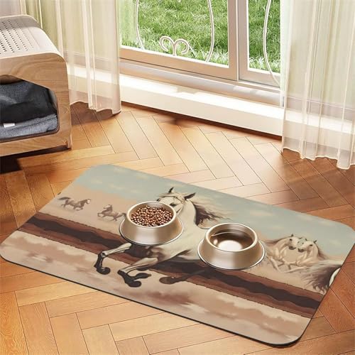 Saugfähige Futtermatte für Haustiere, 40 x 60 cm, mit weißem Pferde-Druck, schnell trocknendes Futter-Pad/Leder-Tischset, für Hunde und Katzen, Futternapf Saugfähige Futtermatte für Haustiere, 40 x 60 cm, mit weißem Pferde-Druck, schnell trocknendes Futter-Pad/Leder-Tischset, für Hunde und Katzen, Futternapf von LiuMng