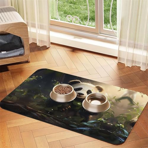 Saugfähige Futtermatte für Haustiere, 40 x 60 cm, niedlicher Panda-Pflanzendruck, schnell trocknendes Futter-Pad/Leder-Tischset, für Hunde und Katzen, Futternapf Saugfähige Futtermatte für Haustiere, 40 x 60 cm, niedlicher Panda-Pflanzendruck, schnell trocknendes Futter-Pad/Leder-Tischset, für Hunde und Katzen, Futternapf von LiuMng