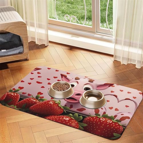 Saugfähige Futtermatte für Haustiere, 40 x 60 cm, rosa Kuh mit Erdbeeren, schnell trocknendes Futterunterlage/Leder-Tischset, für Hunde und Katzen, Futternapf, Wasser Saugfähige Futtermatte für Haustiere, 40 x 60 cm, rosa Kuh mit Erdbeeren, schnell trocknendes Futterunterlage/Leder-Tischset, für Hunde und Katzen, Futternapf, Wasser von LiuMng