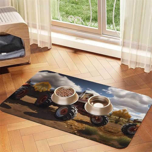 Saugfähige Futtermatte für Haustiere, 40 x 60 cm, roter Traktordruck, schnell trocknendes Futterpad/Leder-Tischset, für Hunde und Katzen, Futternapf von LiuMng
