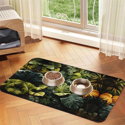 Saugfähige Futtermatte für Haustiere, 40 x 60 cm, tropischer Regenwald, Palmenblätter, schnell trocknendes Futter-Pad/Leder-Tischset, für Hunde, Katzen, Futternapf, Wasser Saugfähige Futtermatte für Haustiere, 40 x 60 cm, tropischer Regenwald, Palmenblätter, schnell trocknendes Futter-Pad/Leder-Tischset, für Hunde, Katzen, Futternapf, Wasser von LiuMng