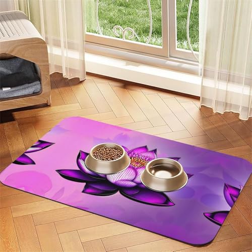 Saugfähige Futtermatte für Haustiere, 40 x 60 cm, violetter Lotusdruck, schnell trocknendes Futterpad/Leder-Tischset, für Hunde und Katzen, Futternapf von LiuMng