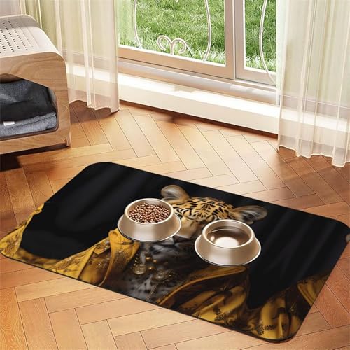 Saugfähige Futtermatte für Haustiere, Leopardenmuster in Lederjacke, schnell trocknend, 30 x 45 cm, für Hunde und Katzen, Futternapf, Wasser von LiuMng