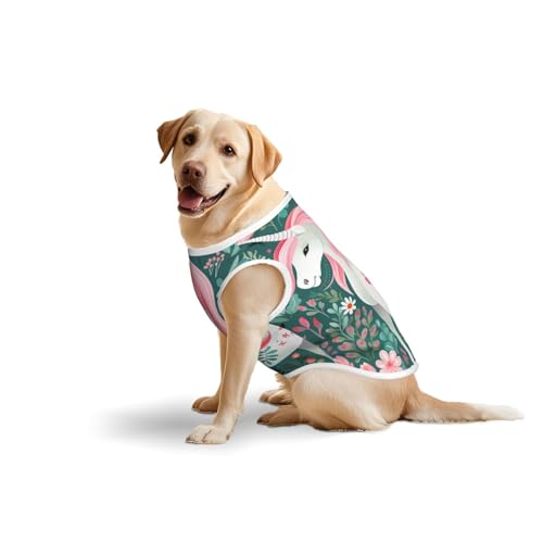 Weste für Haustiere, Baumwolle, weich, leicht, Einhorn mit rosa Haaraufdruck, ärmelloses Tanktop für mittelgroße und große Hunde Weste für Haustiere, Baumwolle, weich, leicht, Einhorn mit rosa Haaraufdruck, ärmelloses Tanktop für mittelgroße und große Hunde von LiuMng
