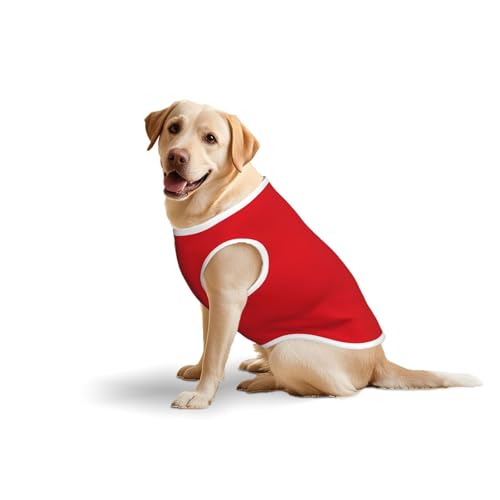 Weste für Haustiere, Baumwolle, weich, leicht, einfarbig, roter Druck, ärmelloses Tanktop für mittelgroße und große Hunde Weste für Haustiere, Baumwolle, weich, leicht, einfarbig, roter Druck, ärmelloses Tanktop für mittelgroße und große Hunde von LiuMng