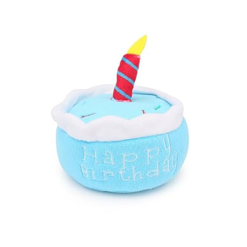 LiuXaofei Kuchen-Hundespielzeug, Plüsch, Geburtstagstorte, for Spielen, interaktives Kauen, quietschendes, weiches Cupcake-Haustierspielzeug, Keine Füllung, Zahnreinigung(A Style Blue) von LiuXaofei