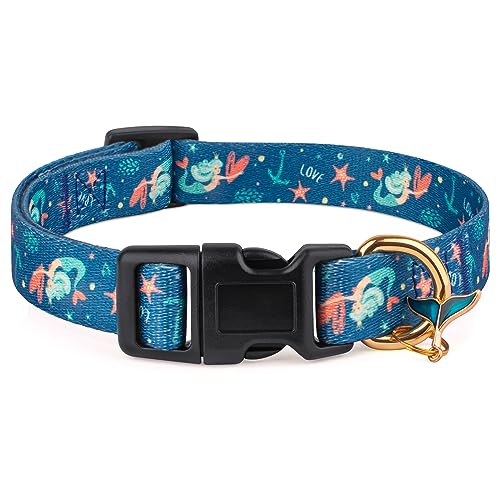 Handgefertigtes Hundehalsband für kleine, mittelgroße und große Hunde, blaue Meerjungfrau mit Anhänger, Herbst- und Wintermode, ideal für Mädchen, Hunde, Jungen, Hunde (groß) von Liugjiau