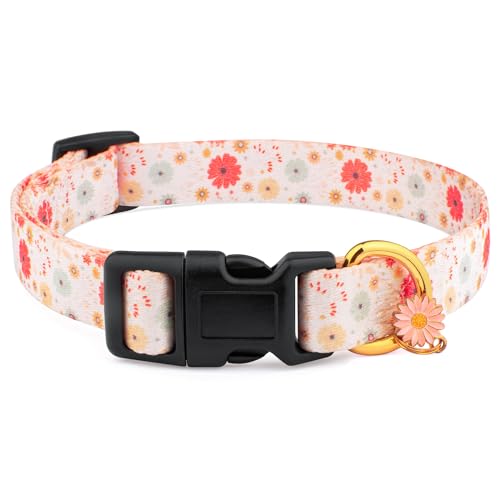 Hundehalsband aus Baumwolle, handgefertigt, für kleine, mittelgroße und große Hunde, Gänseblümchen mit Anhänger, niedliches Hundehalsband, ideal für Mädchen, Hunde, Jungen, Hunde (Größe S) von Liugjiau