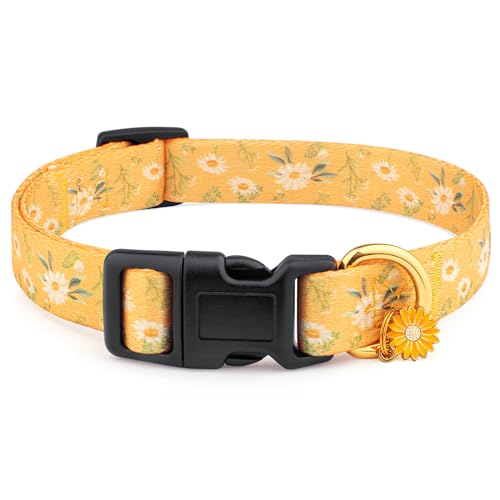 Hundehalsband aus Baumwolle, handgefertigt, für kleine, mittelgroße und große Hunde, gelbes Gänseblümchen mit Anhänger, niedliches Hundehalsband, ideal für Mädchen, Hunde, Jungen, Hunde (Größe S) Hundehalsband aus Baumwolle, handgefertigt, für kleine, mittelgroße und große Hunde, gelbes Gänseblümchen mit Anhänger, niedliches Hundehalsband, ideal für Mädchen, Hunde, Jungen, Hunde (Größe S) von Liugjiau