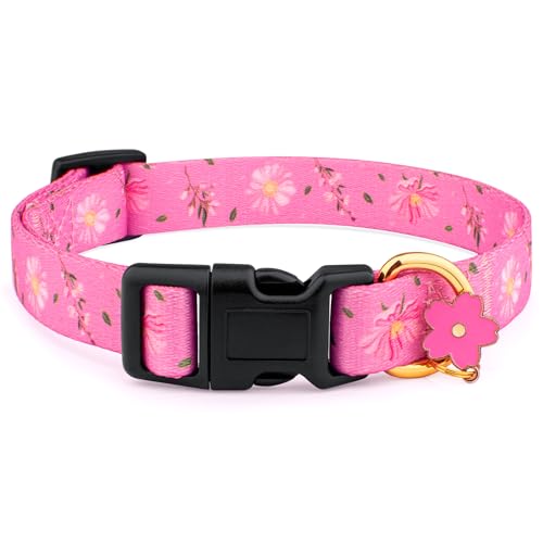 Hundehalsband aus Baumwolle, handgefertigt, für kleine, mittelgroße und große Hunde, rosa Blumen mit Anhänger, niedliches Hundehalsband, ideal für Mädchen, Hunde, Jungen, Hunde (groß) von Liugjiau