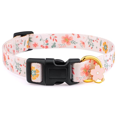 Hundehalsband aus Baumwolle, handgefertigt, für kleine, mittelgroße und große Hunde, weiße Blumen mit Anhänger, niedliches Hundehalsband, ideal für Mädchen, Hunde, Jungen, Hunde (Größe M) von Liugjiau