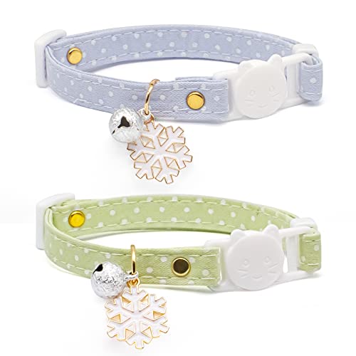 Katzenhalsband aus Baumwolle mit Glöckchen, Grün und Blau, Weiß, Schneeflocken-Anhänger, niedliches Katzenhalsband, ideal für Mädchen, Katzen, Jungen, Katzen, 2 Stück Katzenhalsband aus Baumwolle mit Glöckchen, Grün und Blau, Weiß, Schneeflocken-Anhänger, niedliches Katzenhalsband, ideal für Mädchen, Katzen, Jungen, Katzen, 2 Stück von Liugjiau