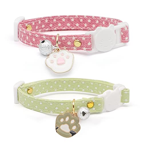 Katzenhalsband mit Glöckchen aus Baumwolle, Katzenpfoten-Anhänger, niedliches Katzenhalsband, ideal für Mädchen, Katzen, Jungen, Katzen, 2 Stück Katzenhalsband mit Glöckchen aus Baumwolle, Katzenpfoten-Anhänger, niedliches Katzenhalsband, ideal für Mädchen, Katzen, Jungen, Katzen, 2 Stück von Liugjiau