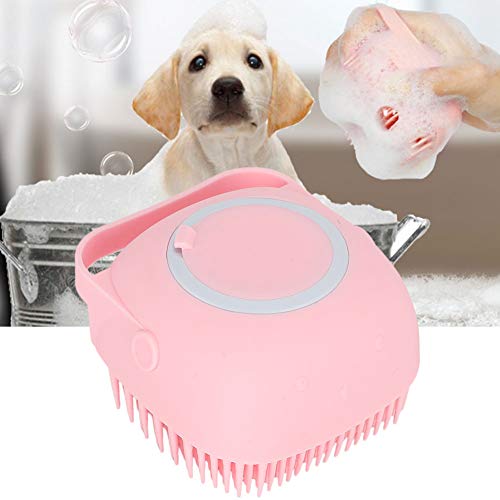 Liukouu Haustier-Badenkamm, multifunktional, weich, Massage-Bürste mit Shampoo-Behälter, für Hunde und Katzen geeignet, Rosa von Liukouu