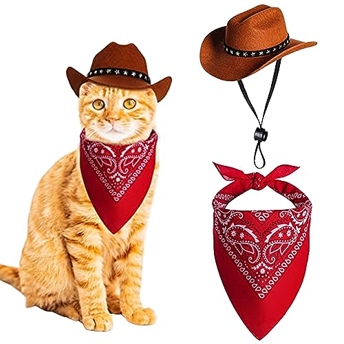 Halloween Deko,Hunde Halloween Kostüme, Hund Cowboy Kostüm 2PCS Hunde Cowboy Hut Bandana Schal westliches Haustier Halloween Accessoires für Puppy Kitten Cosplay Party Festival täglich tragen von Liummrcy