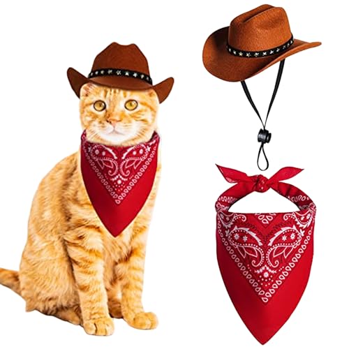 Hund Cowboy Kostüm 2PCS Hund Cowboyhut und Bandana Schal Western Haustier Halloween Kostüme Accessoires für Welpen Kätzchen Cosplay Party Festival täglich tragen, Halloween Hund Cowboy Kostüm 2PCS Hund Cowboyhut und Bandana Schal Western Haustier Halloween Kostüme Accessoires für Welpen Kätzchen Cosplay Party Festival täglich tragen, Halloween von Liummrcy