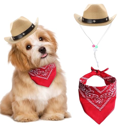 Hund Cowboy Kostüm 2PCS Hund Cowboyhut und Bandana Schal Western Haustier Halloween Kostüme Accessoires für Welpen Kätzchen Cosplay Party Festival täglich tragen, Halloween Hund Cowboy Kostüm 2PCS Hund Cowboyhut und Bandana Schal Western Haustier Halloween Kostüme Accessoires für Welpen Kätzchen Cosplay Party Festival täglich tragen, Halloween von Liummrcy